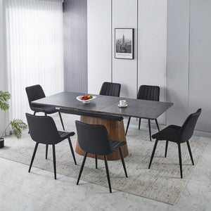Extendable Dining Table With Cone Base And 6 Dining Chairs - Brown / Black