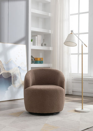 Teddy Fabric Swivel Accent Armchair Barrel Chair With Powder Coating Metal Ring