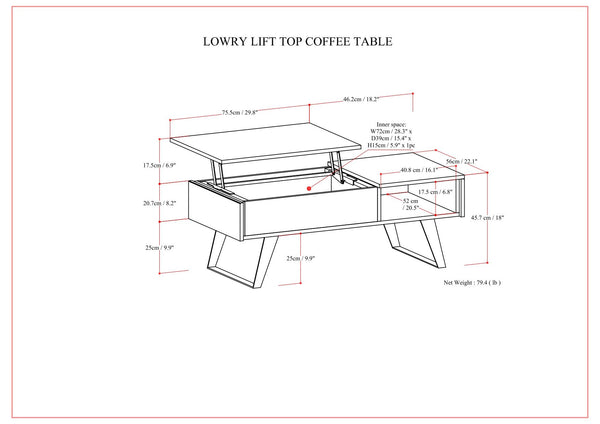 Lowry - Lift Top Coffee Table - Distressed Charcoal Brown