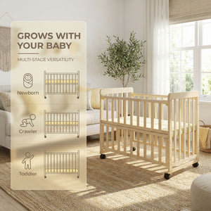 Portable Bedside Bassinet With 3 Heights, Mini Crib For Newborns - Natural Wood