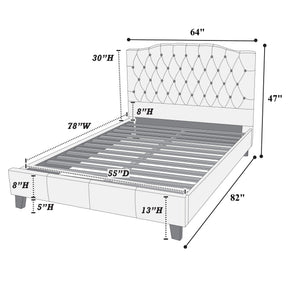 Modern Bed Frame With Tufted Upholstered Headboard