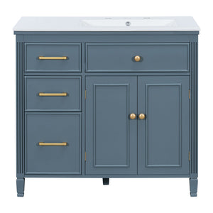 Bathroom Vanity With Sink, 1 Tip Out Drawer, 3 Side Drawers, Adjustable Shelf