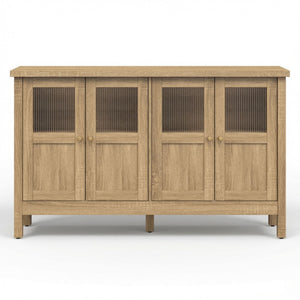 Buffet Cabinet With 4 Doors, Adjustable Shelves Handles - Natural
