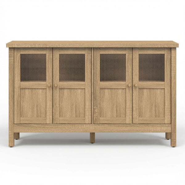 Buffet Cabinet With 4 Doors, Adjustable Shelves Handles - Natural