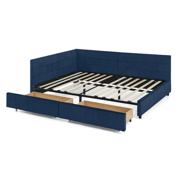 Elegant Design Storage Upholstered Tufted Bed Frame With Backrest And Armrests