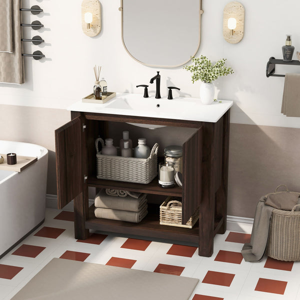 Modern Bathroom Vanity With Rectangle Ceramic Sink, Soft Closing Doors