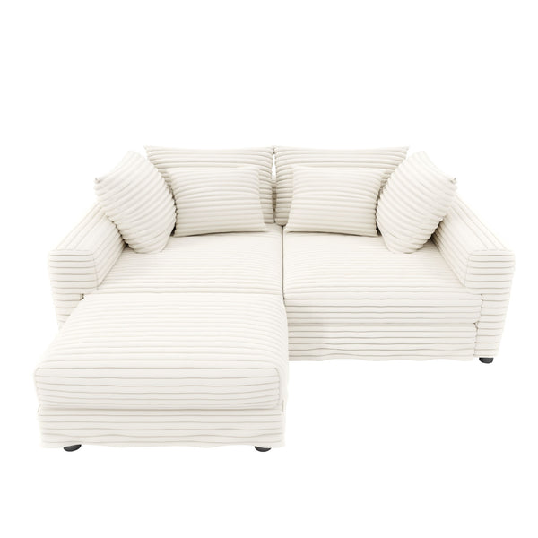 4 Seat Sofa With Soft Pillows And Movable Ottoman
