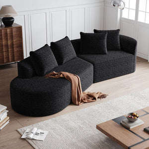 Upholstered Oversized Sectional Sofa, 4 Seater Extra Deep & Wide Seat Curved Cloud Couch With 4 Throw Pillows, Free Combination Living Room - Black