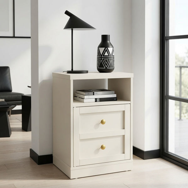 Nightstand With Door & Shelf, 2 Drawer Side Table