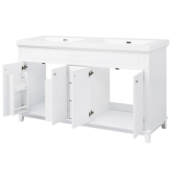 Bathroom Vanity With Double Sinks, 3 Drawers & 4 Doors - White