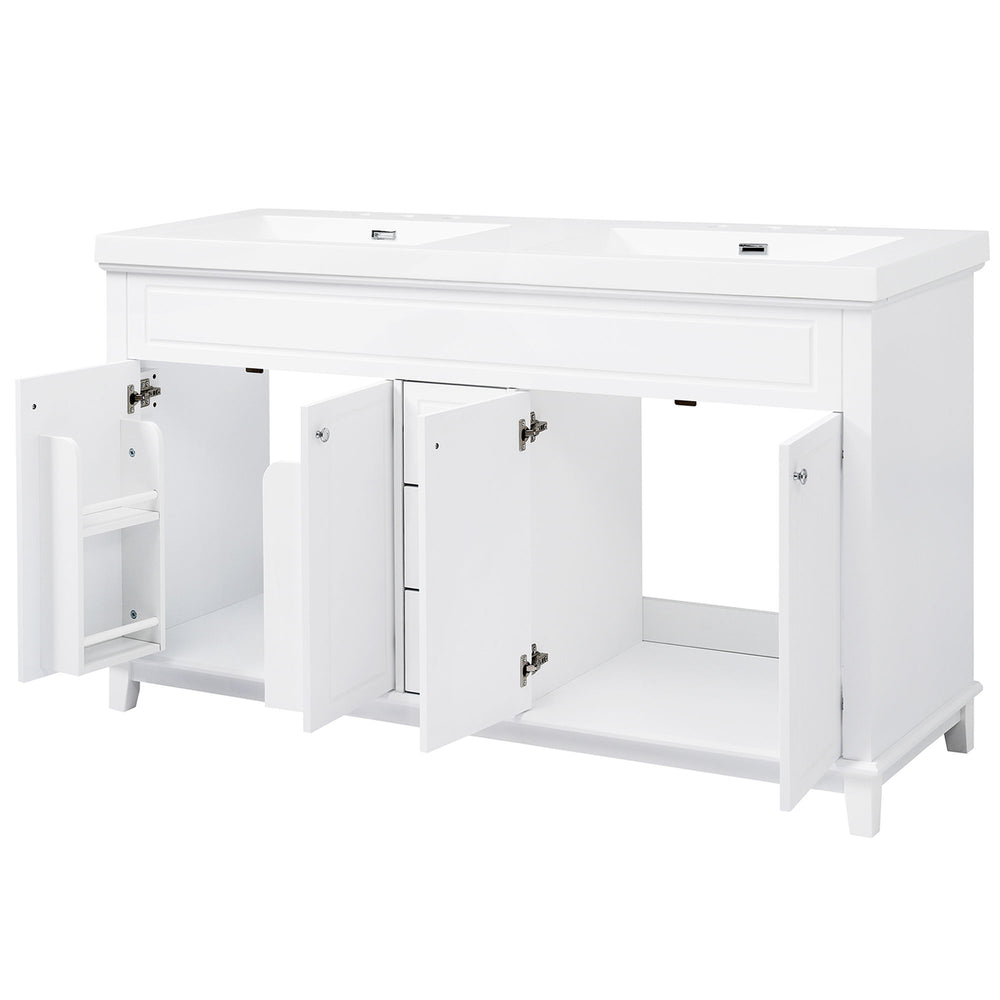 Bathroom Vanity With Double Sinks, 3 Drawers & 4 Doors - White