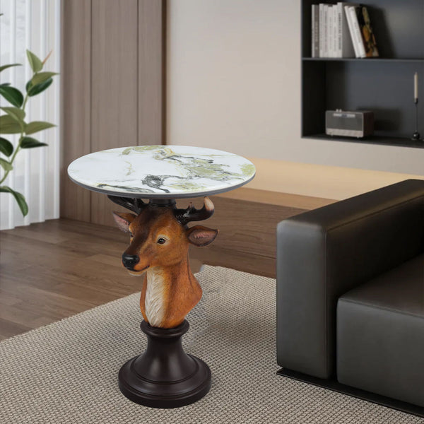 Deer Head Accent Table, Animal Statue For Living Room - Brown