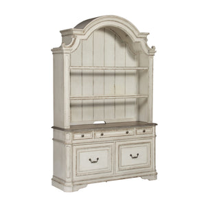 Magnolia Manor - 3 Piece Home Office Set (Desk & Hutch) - Antique White