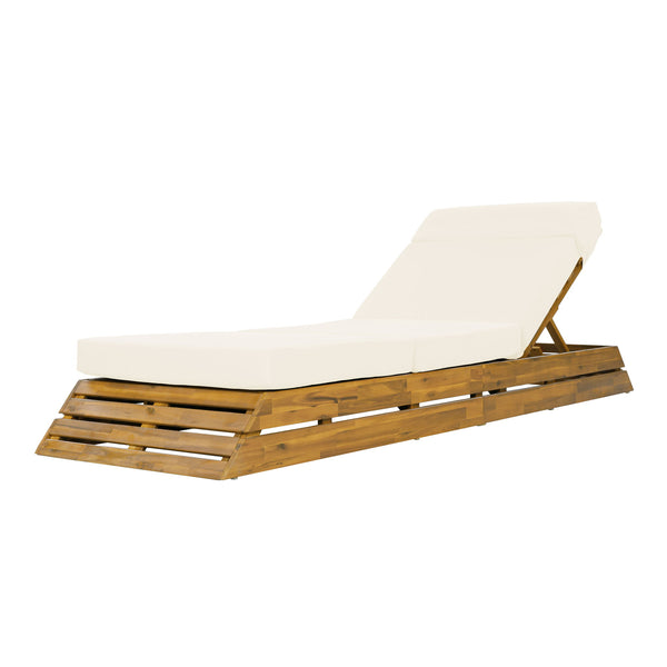 Chaise Lounge Set With 4 Fold Cushion And Built In Headrest, 3 Position Adjustable Backrest, For Patio - Beige / Teak