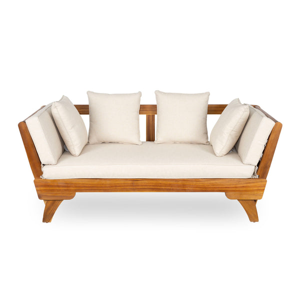 Outdoor Patio Daybed Sofa, 3 Seat Sofa With Foldable Arm 4 Back Pillows