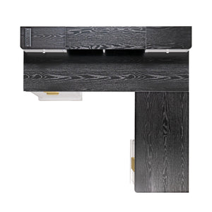 Fluted L-Shaped Desk With Charging Station & Storage Cabinet