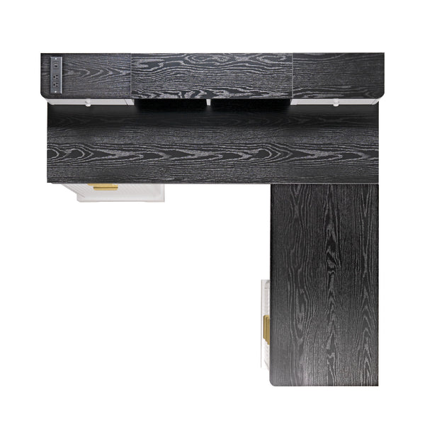 Fluted L-Shaped Desk With Charging Station & Storage Cabinet