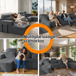 U-Shaped Sectional Sofa With Chaise Lounge And Cup Holders
