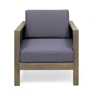 Outdoor Acacia Wood Club Chair With Wicker Accents