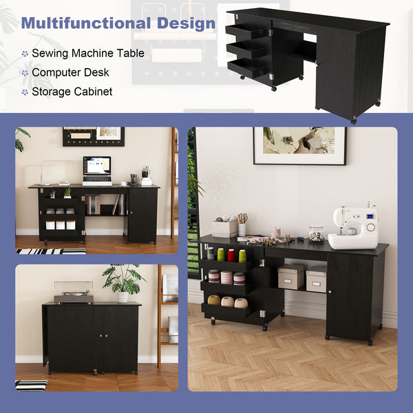 Foldable Sewing Table With Locking Casters
