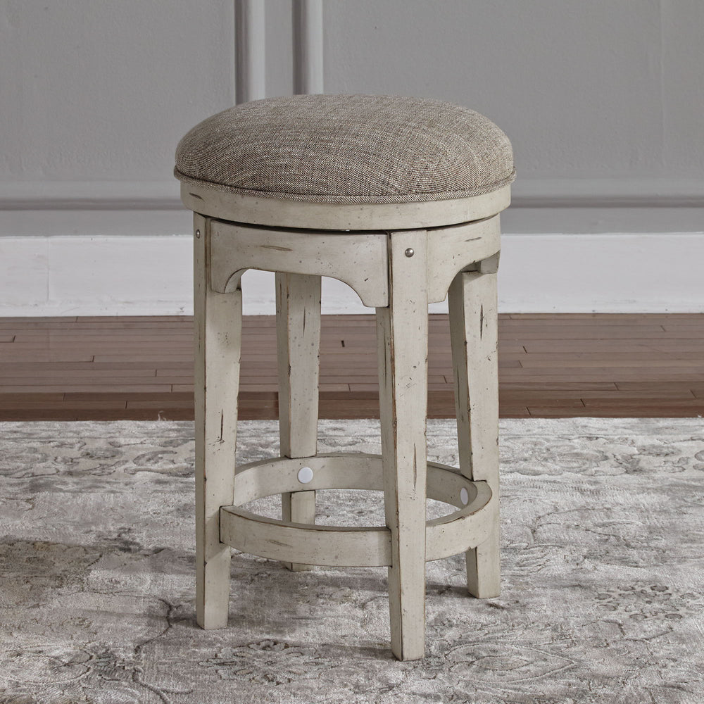 Morgan Creek - Console Swivel Stool - Antique White / Wirebrushed Tobacco Accents
