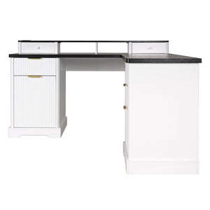 Fluted L-Shaped Desk With Charging Station & Storage Cabinet