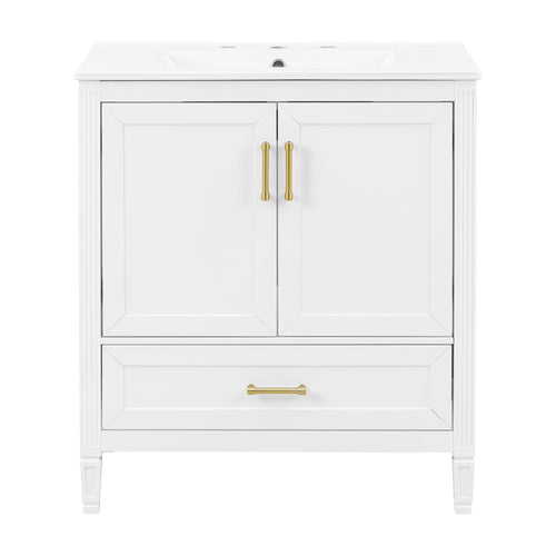 Elegant Fluted Bathroom Vanity With Sink, Soft Close Doors & Drawer
