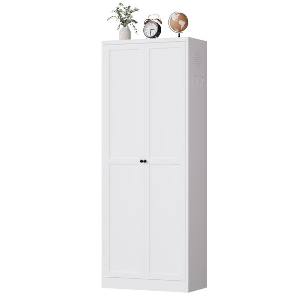 Kitchen Pantry Cabinet With Doors, Heavy-Duty Freestanding Storage Organizer With 5 Adjustable Shelves, Tool Free Assembly - White