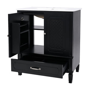 Vintage Style 30" Bathroom Vanity With Sink, Multi Functional Storage, Soft Closing Door - Black