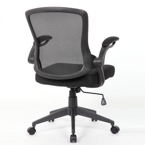 Office Chair With Mid Back Design, Adjustable Height And Foldable Armrests - Black