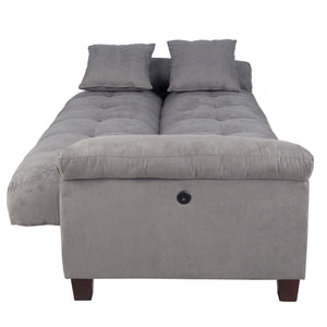Adjustable Sofa With Hidden Storage And USB Port, Plush Cube Pattern Couch With Pillows - Gray