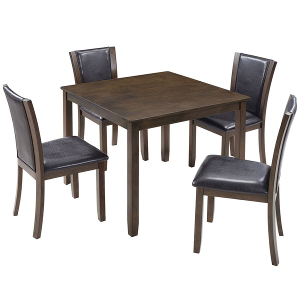 5 Piece Dining Table Set With Chairs - Dark Walnut