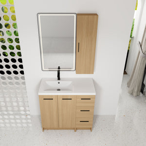 Freestanding Bathroom Vanity Set With Tall Linen Cabinet, 3 Drawers And Large Storage, Single Sink