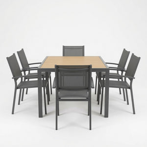 7 Piece Gray Patio Dining Set With Hdps Table And Textilene Chairs For Outdoor Use, Metal Furniture