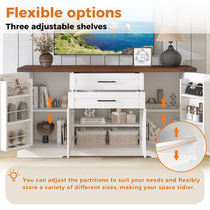 Barn Door Storage Cabinet With 2 Drawers & Door Rack, Adjustable Shelves