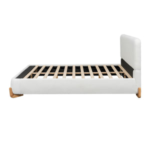 Queen Size Upholstered Bed With 12 Slats Support - White