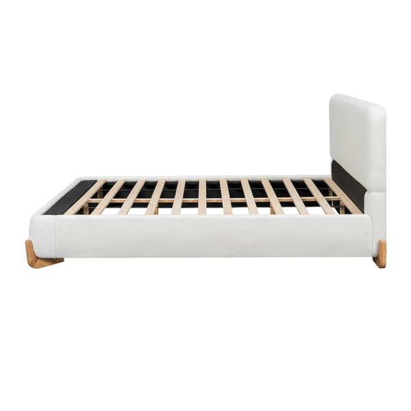 Queen Size Upholstered Bed With 12 Slats Support - White