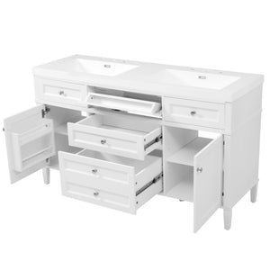 Bathroom Vanity With Double Sink, 3 Drawers, 2 Doors, Adjustable Shelves, Freestanding - White