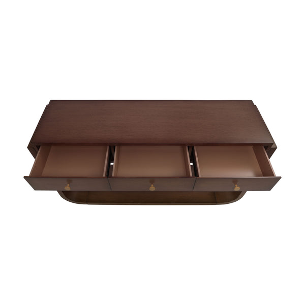 Console Table With 3 Drawers, Display Shelf, Curved Legs - Walnut