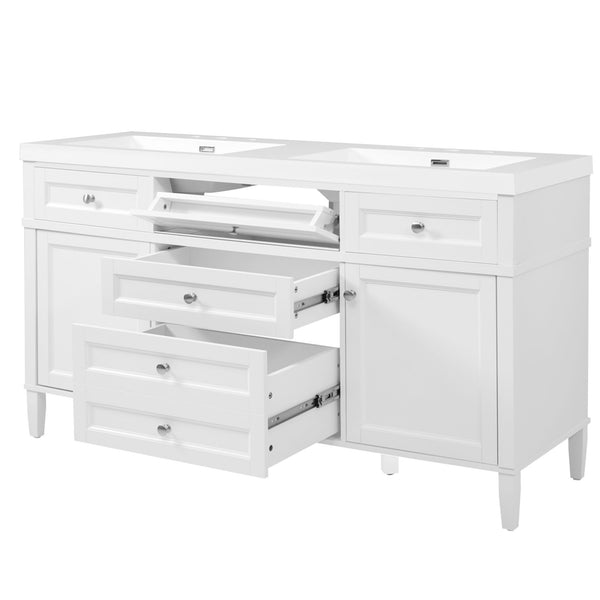 Bathroom Vanity With Double Sink, 3 Drawers, 2 Doors, Adjustable Shelves, Freestanding - White
