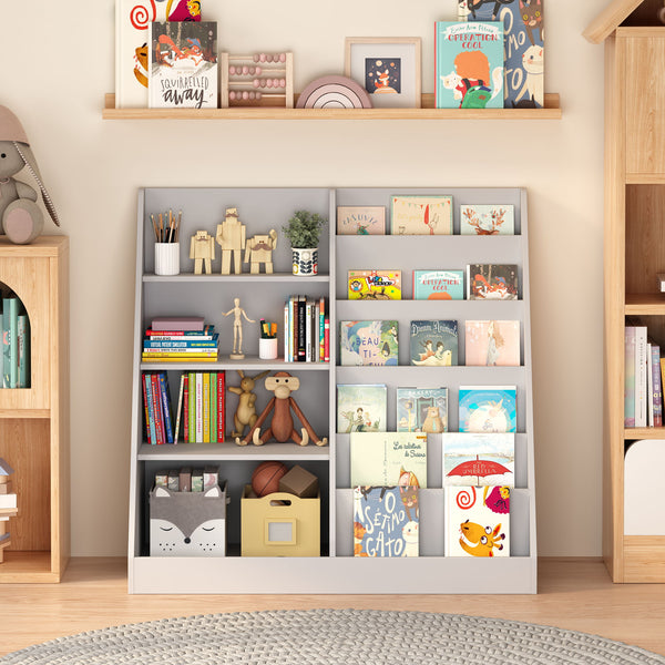 Bookshelf And Toy Storage Organizer, 4 Tier Bookcase With Display Stand For Playroom