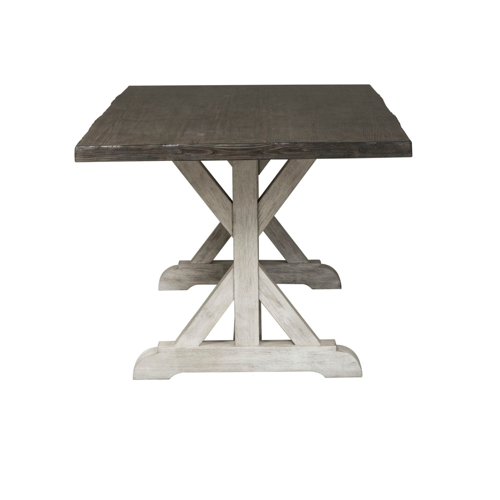 Willowrun - Trestle Table - Rustic White / Weathered Gray Top