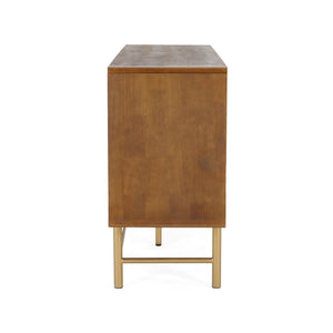 Modern Scandinavian 4 Door Sideboard Storage Cabinet With Adjustable Shelves - Brown / Gold