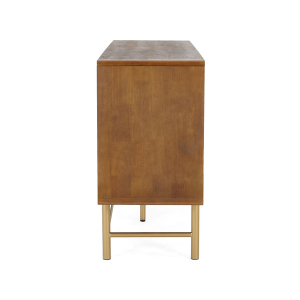 Modern Scandinavian 4 Door Sideboard Storage Cabinet With Adjustable Shelves - Brown / Gold