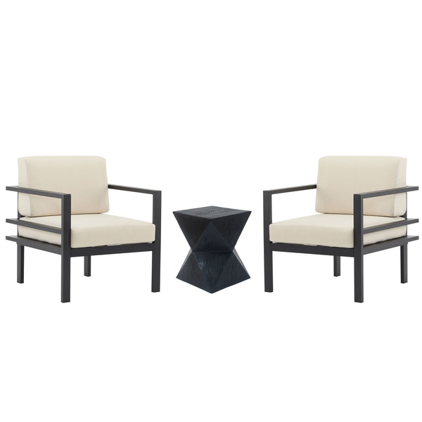 Modern 3 Piece Outdoor Patio Seating Set With Aluminum Frame And Weather Resistant Cushions - Beige / Gray