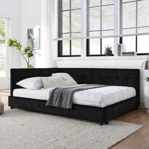 Storage Elegant Upholstered Tufted Bed Frame With Backrest And Armrests