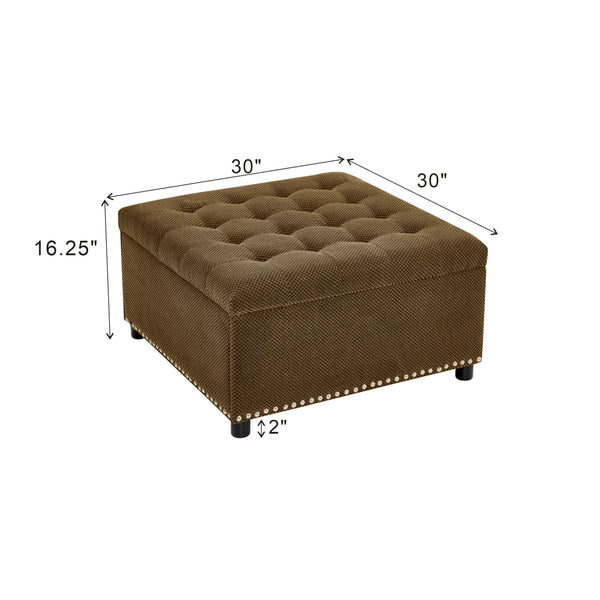Square Tufted Storage Ottoman With Nailhead Trim