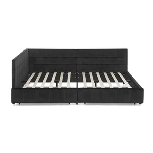 Storage Elegant Upholstered Tufted Bed Frame With Backrest And Armrests