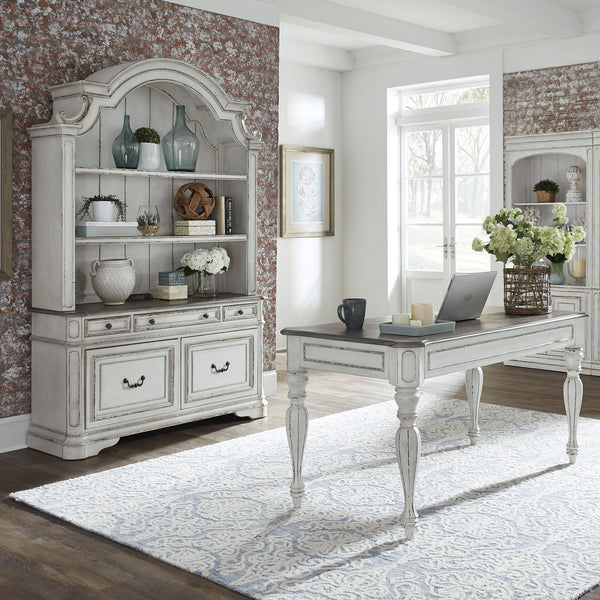 Magnolia Manor - 3 Piece Home Office Set (Desk & Hutch) - Antique White