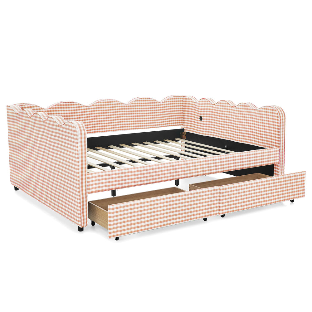 Gingham Daybed & USB Charging Port, Wave Shaped Design